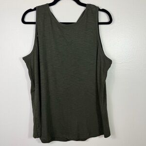 Army green Semi Sheer crisscross back Tank Top